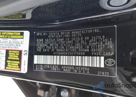 2025 Toyota Camry Xse z USA, uszkodzony, nr VIN 4T1DAACK4SU175408